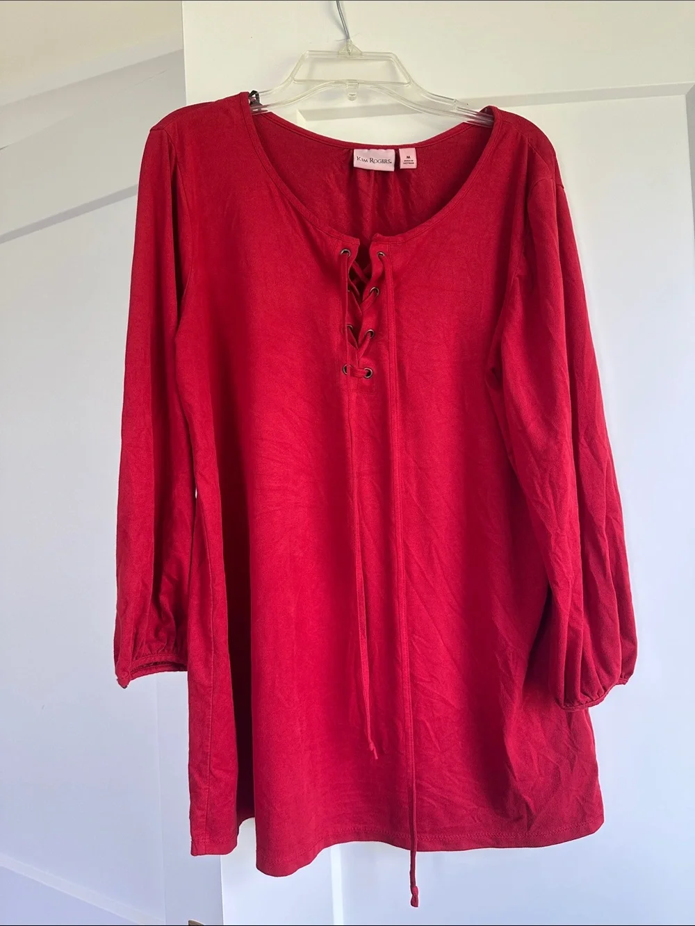 Red Lace-Up Tunic Top velvet